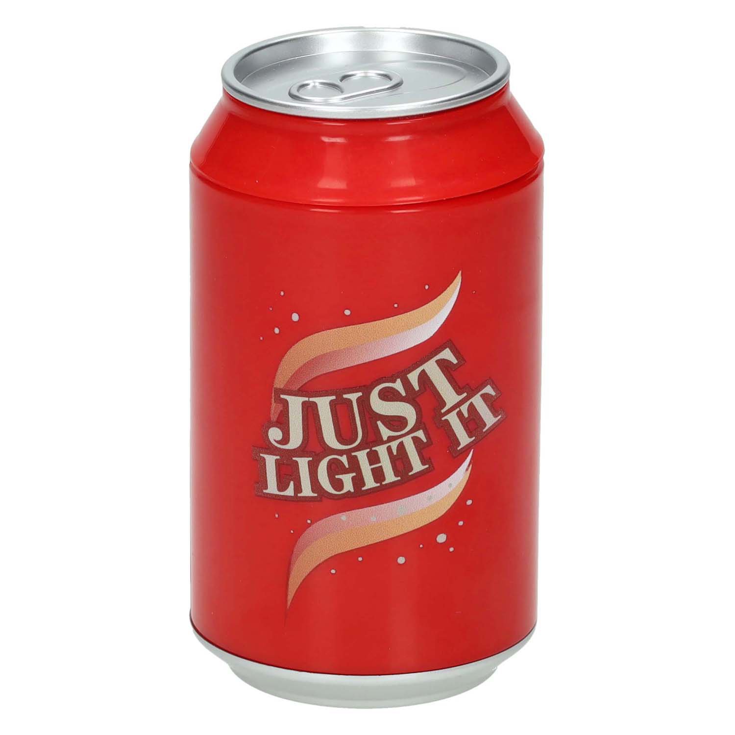 rode-tafellamp-gesloten-blikdesign-just-light-it-voorkant Rode tafellamp in gesloten blikdesign Just Light It logo voorkant Tafellamp Blikje Drinken