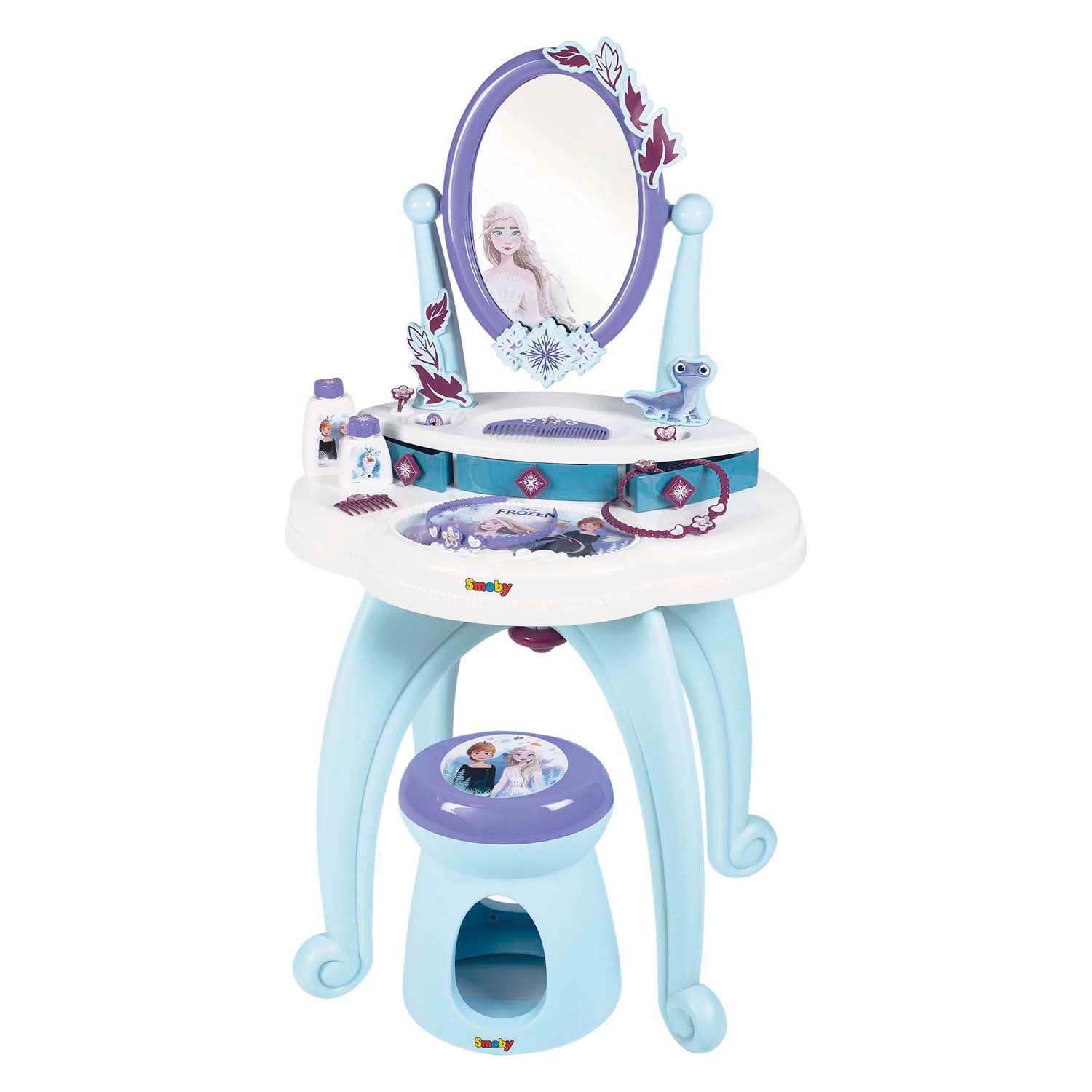 smoby-disney-frozen-speelgoed-kaptafel-elsa-spiegel-accessoires-krukje Disney Frozen speelgoed kaptafel met Elsa spiegel, accessoires en kinderkrukje smoby frozen 2in1 kaptafel met kruk
