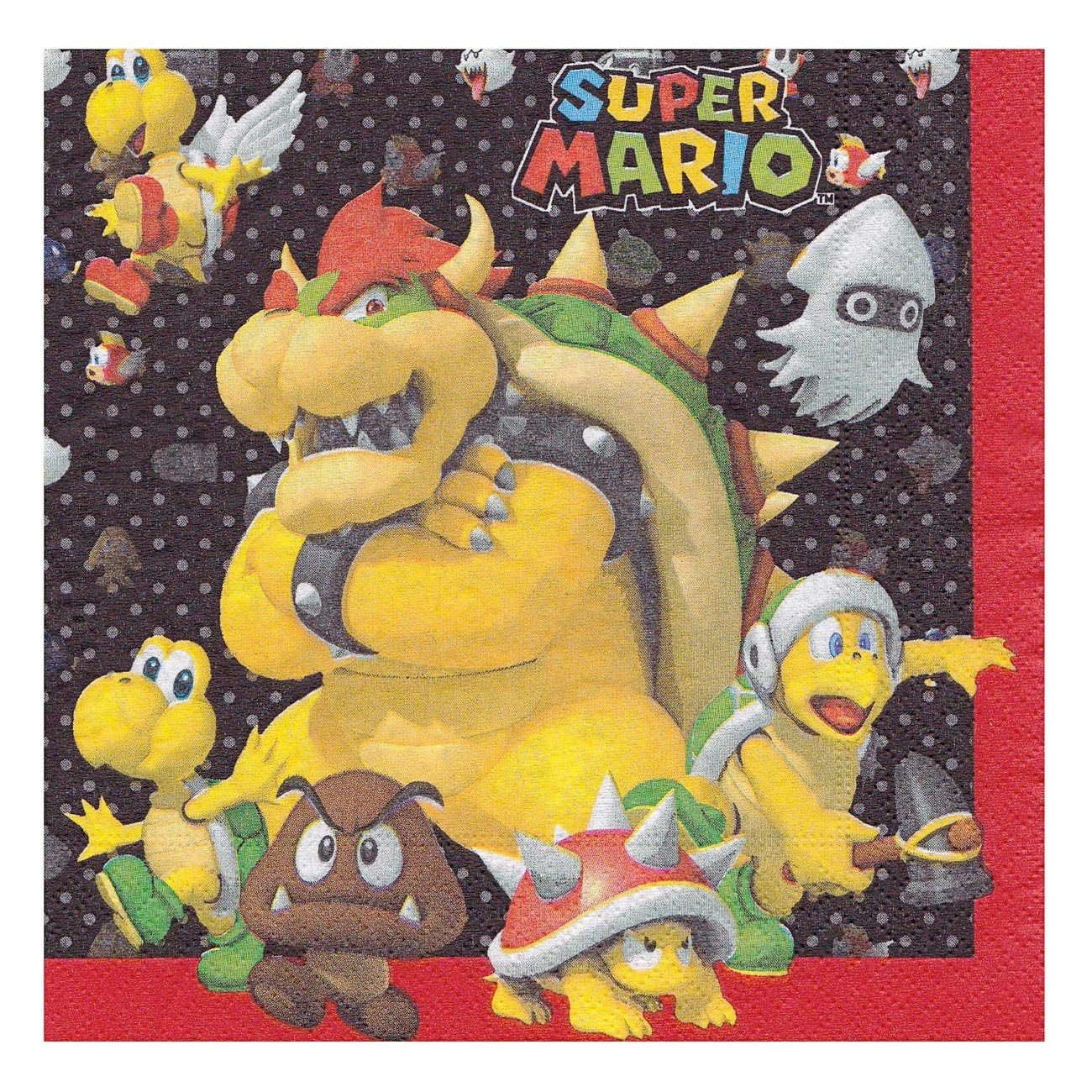 super-mario-servet-bowser-game-design Super Mario servet met Bowser en vijanden kleurrijk game design Super Mario Servetten