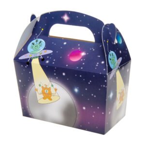 Ruimte uitdeelbox zijkant met alien ufo en sterrenhemel design
