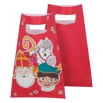 Rood uitdeelzakjes Sinterklaas 10 stuks met Sint, Piet en paard illustratie