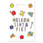 Uitdeelzakjes Welkom Sint & Piet 8 stuks van Haza Witbaard met Sinterklaas print
