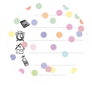 Uitnodiging met confetti en invulregels met pictogrammen
