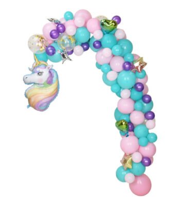 unicorn ballonnenboog pastel blauw roze paars feestdecoratie Bouw je Eigen Ballonnenboog Set Unicorn