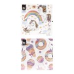 Unicorn servetten met regenboog donuts en ijsjes pastel kinderfeestje Servetten Fantasie