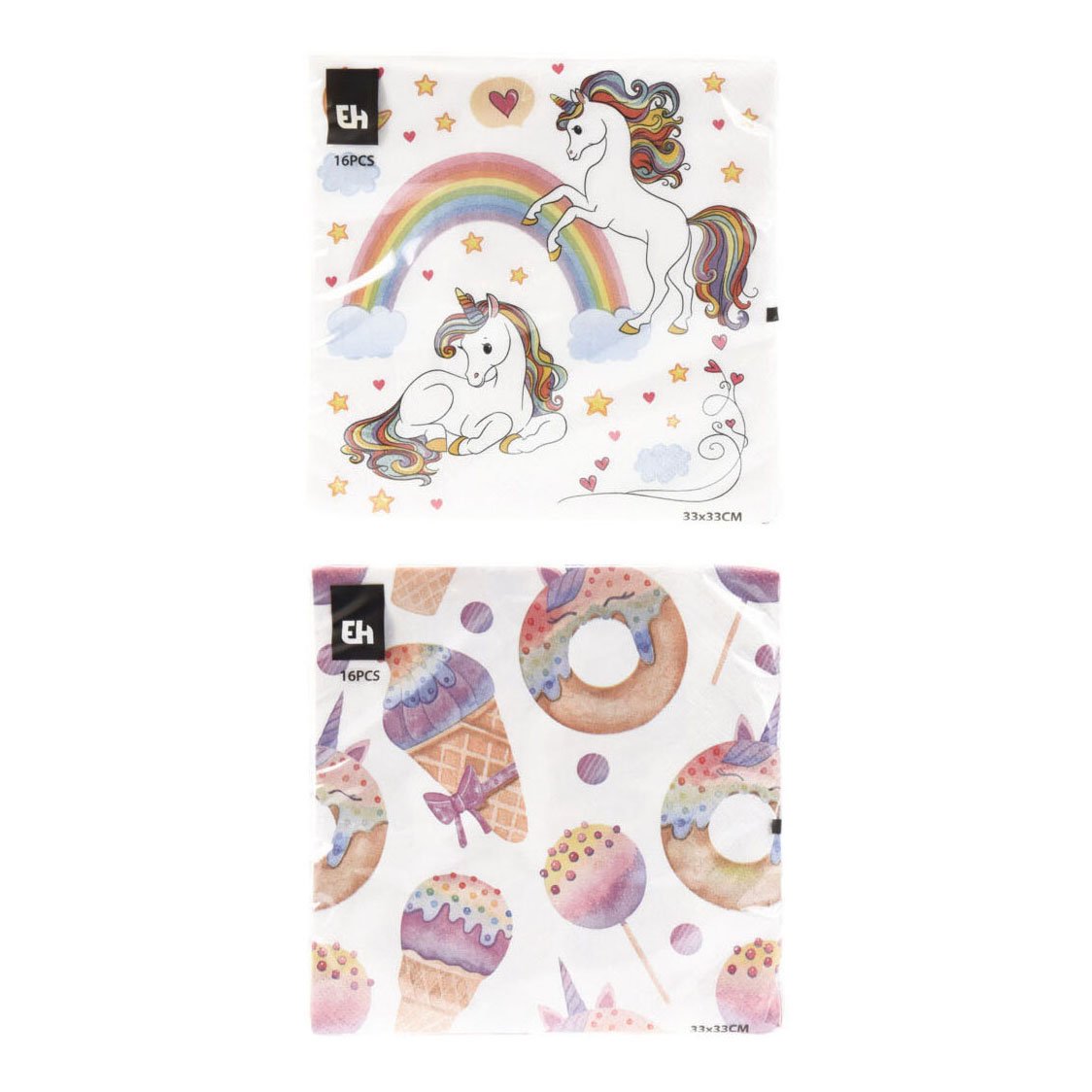 unicorn-servetten-regenboog-donuts-ijsjes-kinderfeestje Unicorn servetten met regenboog donuts en ijsjes pastel kinderfeestje Servetten Fantasie