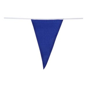 Blauwe driehoekige vlag aan stoffen feestlijn