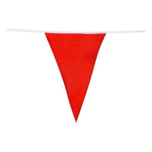 Rode driehoekige vlag aan feestelijke vlaggenlijn