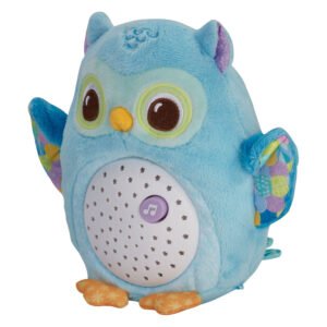 Blauw pluche uiltje baby nachtlamp met muziekfunctie close-up
