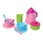 kleurrijke plastic speelgoed thee set met kopjes en theepot Theeset in Netje