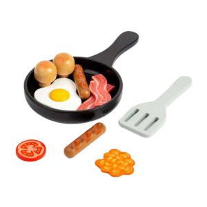 houten speel eten ontbijt in pan met ei spek en worst Bigjigs Houten Ontbijtset