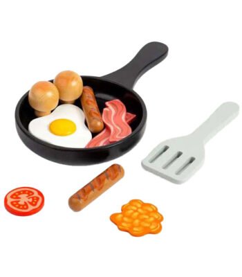houten speel eten ontbijt in pan met ei spek en worst Bigjigs Houten Ontbijtset