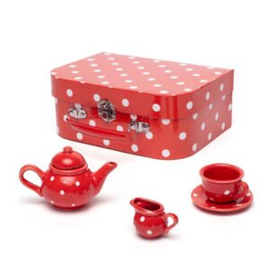 rode speelgoed theeset met koffertje en accessoires