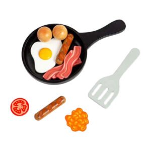speelgoed koekenpan met houten ontbijt set en spatel