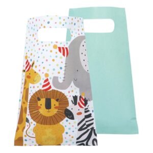 set cadeauzakjes met jungle dieren print en effen groene zak