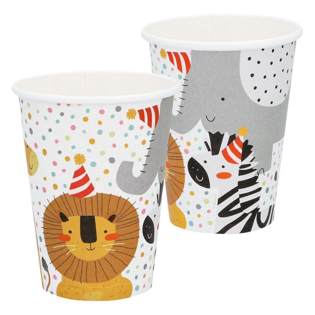 Kartonnen bekers met safari dieren print voor kinderfeestje Papieren Bekers Safari