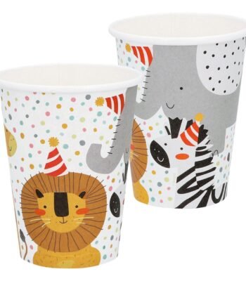 Kartonnen bekers met safari dieren print voor kinderfeestje Papieren Bekers Safari