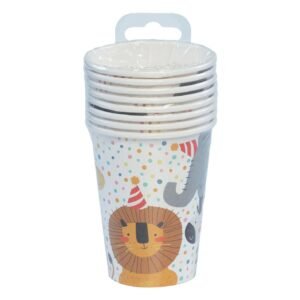 Set papieren safari bekers met leeuw en olifant print