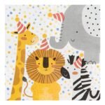servetten met safari dieren print giraffe leeuw olifant zebra feest thema boland Servetten Safari