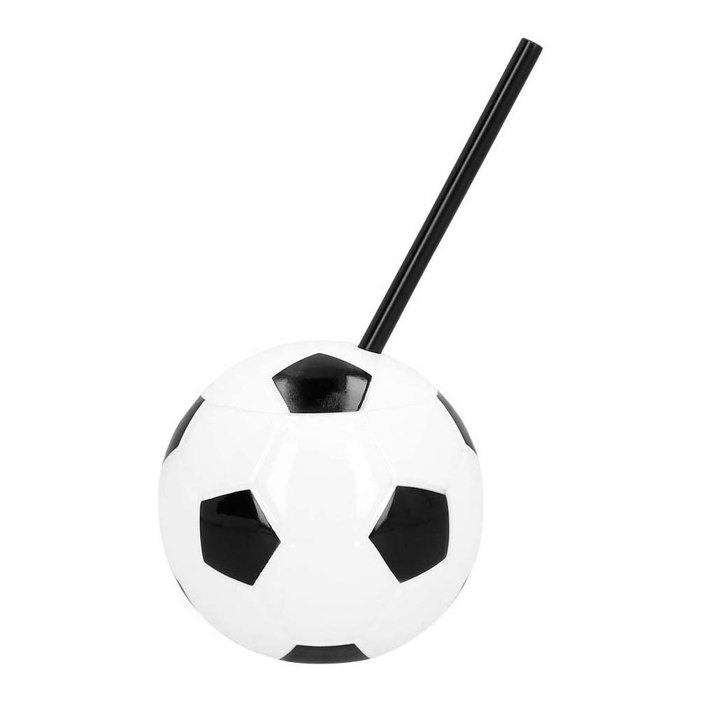 ronde voetbal drinkbeker met zwart rietje minimalistisch design Voetbal Drinkbeker