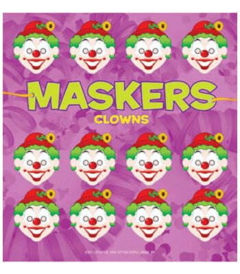 voorkant boek maskers clowns met herhalende clown gezichten Maskers Clowns