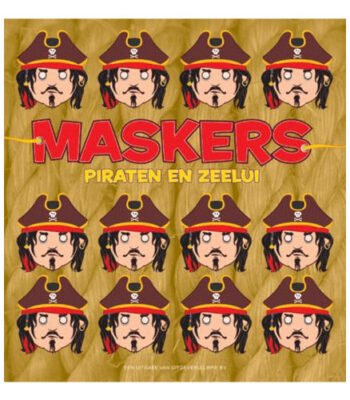 voorkant van boek maskers piraten en zeelui met herhaalde piratengezichten Maskers Piraten en zeelui