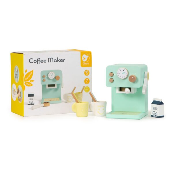 Houten speelgoed koffiemachine met doos en kopjes Classic World Houten Koffiezetapparaat