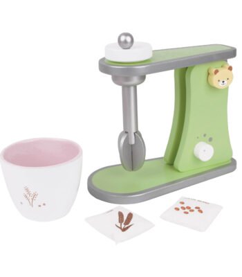 houten speelgoed mixer met kom en accessoires op witte achtergrond Classic World Houten Mixer