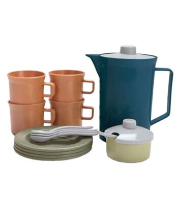 duurzame bioplastic kinderservies set met kan bekers borden en bestek Dantoy Koffieset