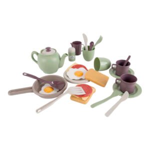 complete houten speelgoed keuken set met theepot, kopjes en ontbijt accessoires Dantoy Ontbijtset