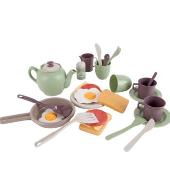 complete houten speelgoed keuken set met theepot, kopjes en ontbijt accessoires Dantoy Ontbijtset