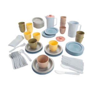 duurzaam kinderservies set met borden bekers en bestek in pastelkleuren Dantoy Lunchset