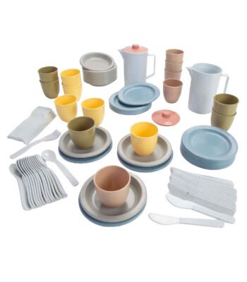 duurzaam kinderservies set met borden bekers en bestek in pastelkleuren Dantoy Lunchset