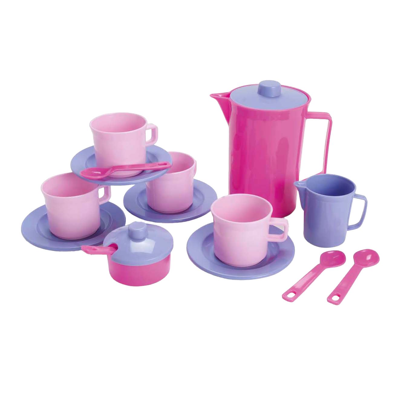 dantoy-speelgoed-theeservies-roze-paars-set-kopjes-kan Roze en paars plastic speelgoed theeservies set met kopjes en kan Dantoy Koffieset Roze/Lila