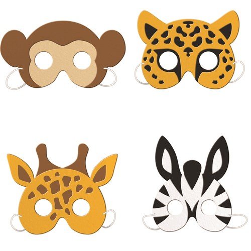 Maskers Party Animals Foam set van 4 stuks voor kinderfeestjes van Haza Witbaard