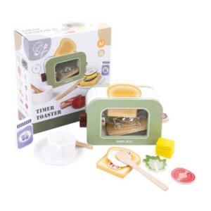 houten broodrooster speelgoed set met accessoires en verpakking Houten Broodrooster met Timer