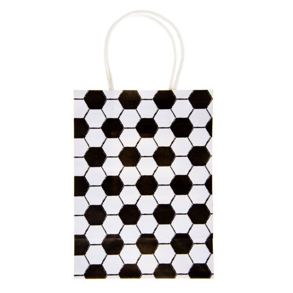 Witte cadeautas met zwart hexagon patroon en koordhengsels Geschenktasje Voetbal