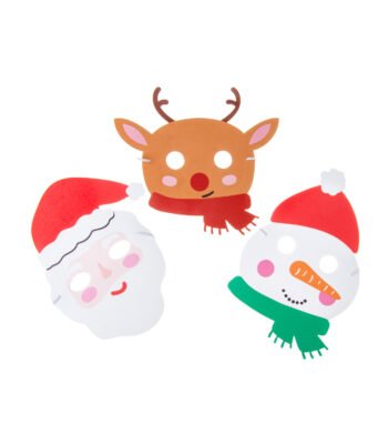 kerstmaskers set met sneeuwpop rendier en kerstman gezichten Foammasker Kerst