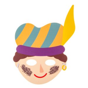 plat pietenmasker met gestreepte muts en oorring