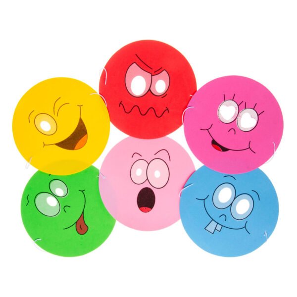 set van zes kleurrijke smiley gezichten met verschillende emoties Foammasker Lachgezicht