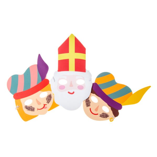 set van drie sinterklaas en pietenmaskers kleurrijk Foammasker Sintfeest