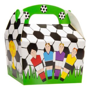Voetbal traktatie box met handvat en kleurrijke spelers design