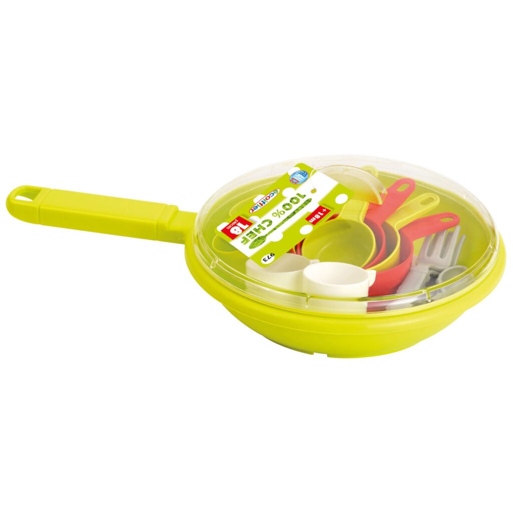 compacte kinderservies set in groene pan met deksel en accessoires voor camping Chef Pan met Servies