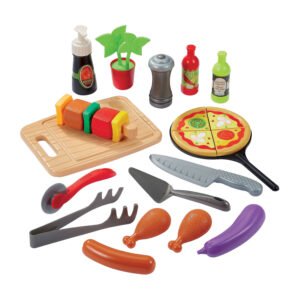 speelgoed barbecue accessoires set met pizza en groenten