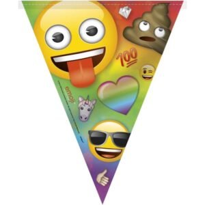 Emoji vlag banner met tong uit emoji zonnebril smiley en drol emoji kleurrijke party decoratie