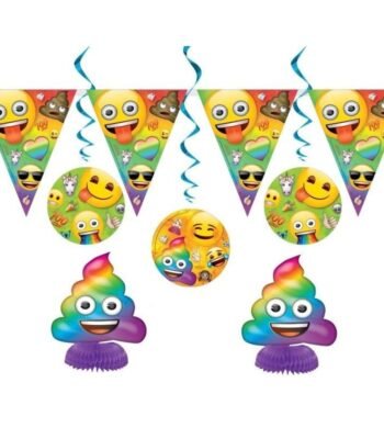 Decoratie Kit Emoji Rainbow Fun feestdecoratie set met slingers ballonnen en regenboog drol centerpiece