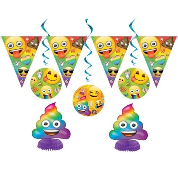 Decoratie Kit Emoji Rainbow Fun feestdecoratie set met slingers ballonnen en regenboog drol centerpiece