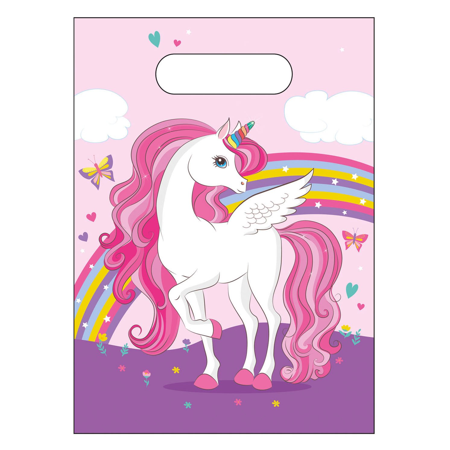 feestzakjes-eenhoorn-regenboog-kleuren-illustratie-afbeelding Afbeelding van de illustratie op de Feestzakjes Eenhoorn Regenboog Kleuren 6st.