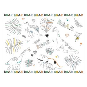dinosaurus kleurplaat met bladeren en roar tekst voor kinderen Kleurplaat Placemat Dino Roars