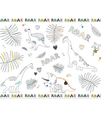 dinosaurus kleurplaat met bladeren en roar tekst voor kinderen Kleurplaat Placemat Dino Roars